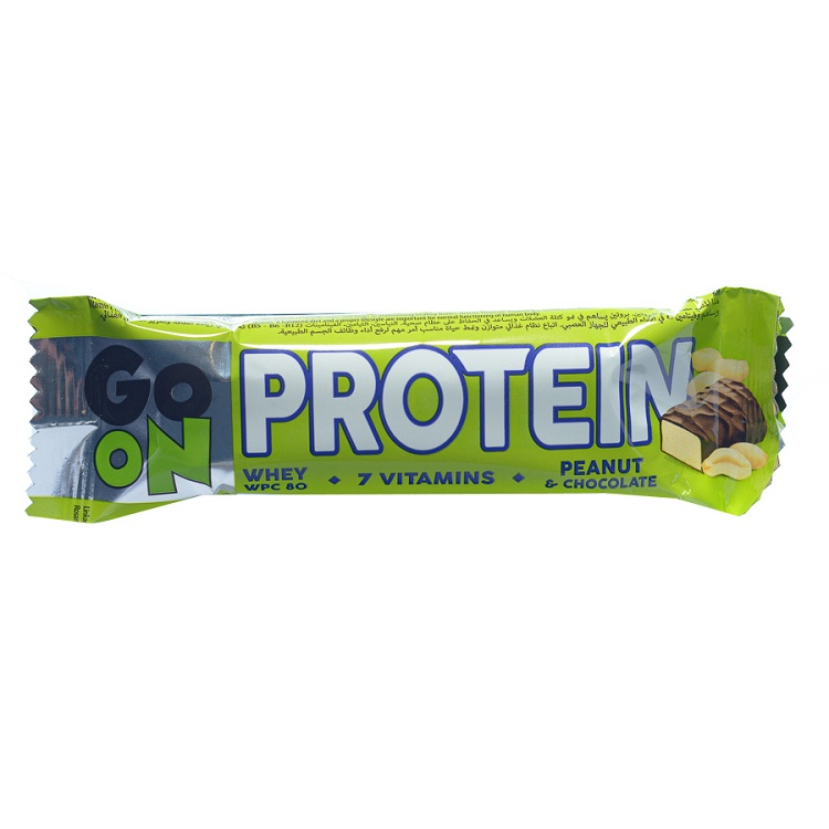 Protein bar with peanuts and chocolate