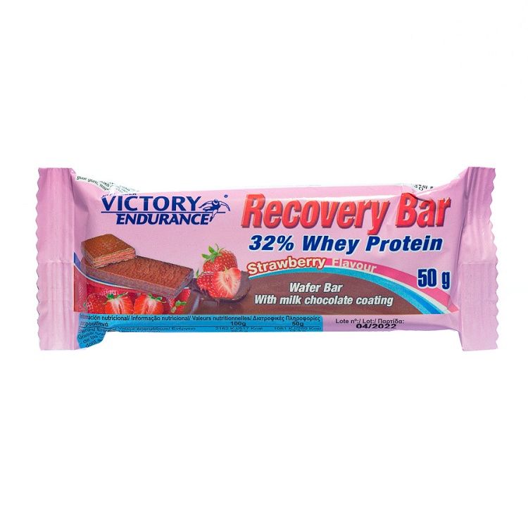 Wafer bar with milk chocolate coating and strawberry flavor