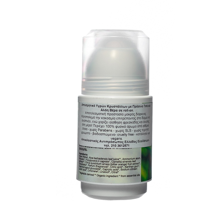 Natural crystal deodorant with green tea and aloe vera in roll-on