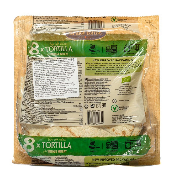 Tortilla from wholegrain wheat flour