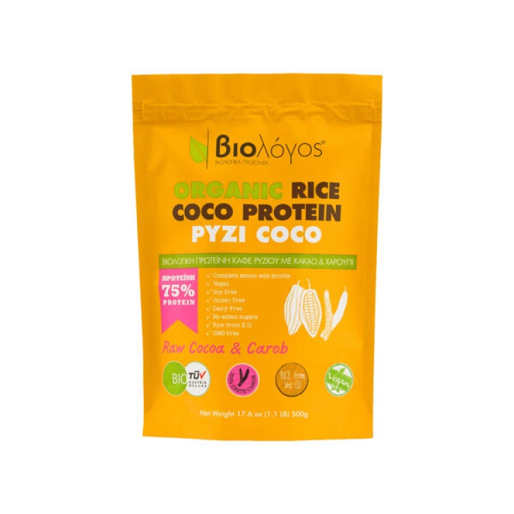 Brown rice protein with cocoa and carob