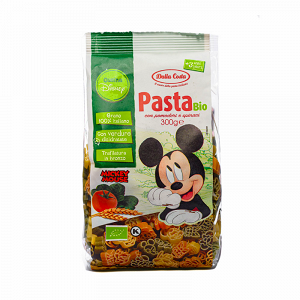 Pasta from hard wheat semolina with tomato and spinach mickey shaped
