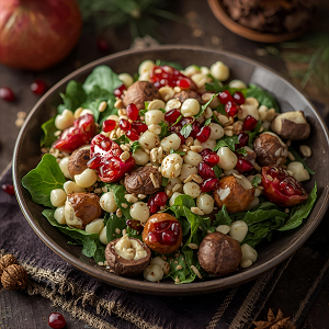 Christmas Salad with Groats, Chestnuts, Pomegranate and Nuts