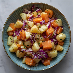 Potato Salad with Apple, Carrot, Orange, and Cabbage