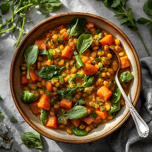 Mediterranean Lentil Dahl with Carrot & Spinac