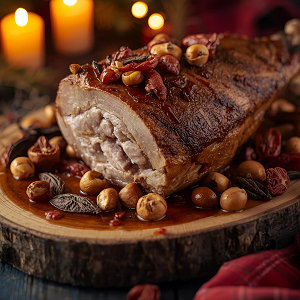 🎄🍖 Christmas Pork Leg with Chestnuts, Dried Fruits and Spices