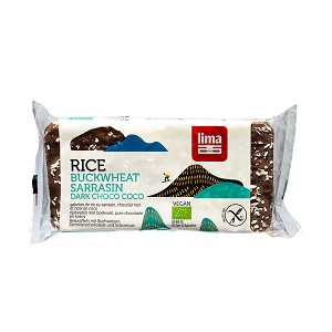 Rice cakes with buckwheat, dark chocolate and coconut