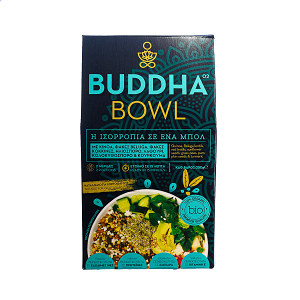 Buddha bowl with quinoa, beluga lentils, red lentils, sunflower seeds, grass peas, pumpkin seeds and turmeric
