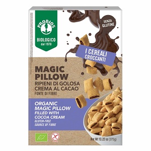 Gluten free cereals from extruded corn and rice with cacao cream filling