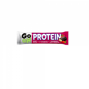 Protein bar with cranberries, goji berry and chocolate coating