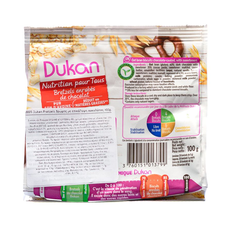 The new Dukan oat pretzels with chocolate coating, have an exceptional and unique taste.