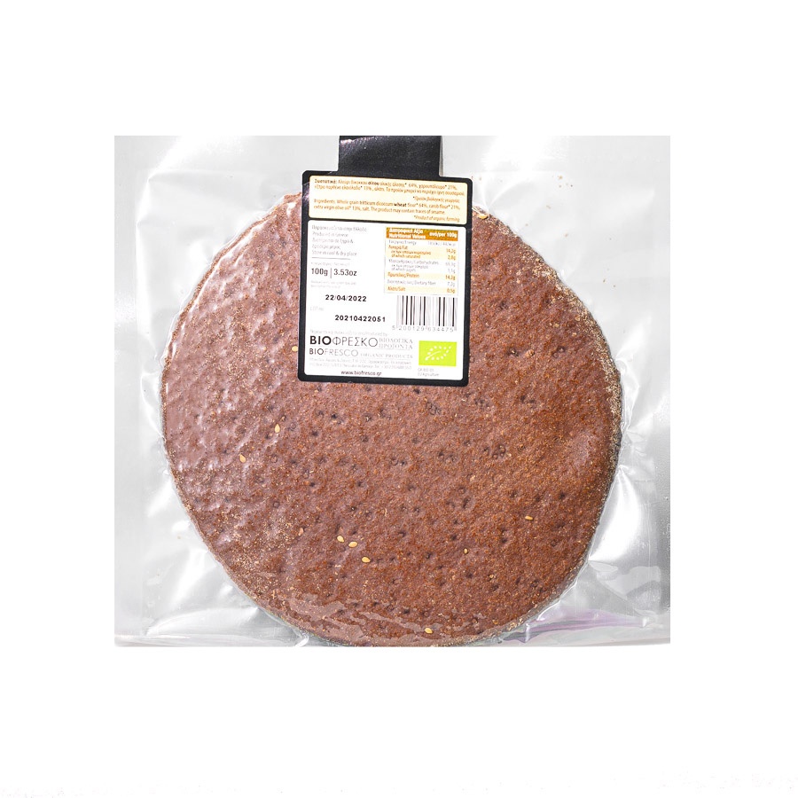 Unleavened emmer wheat cracker with carob and extra virgin olive oil