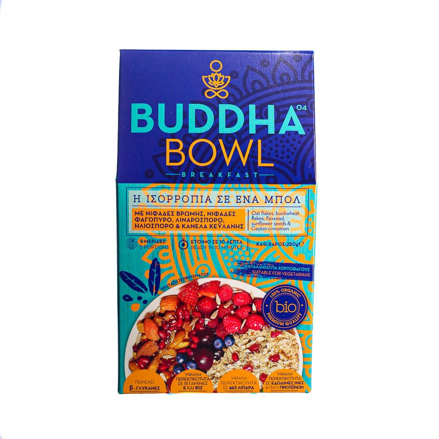Buddha bowl with oat & buckwheat flakes, flaxseed, sunflower seeds, Ceylon cinnamon