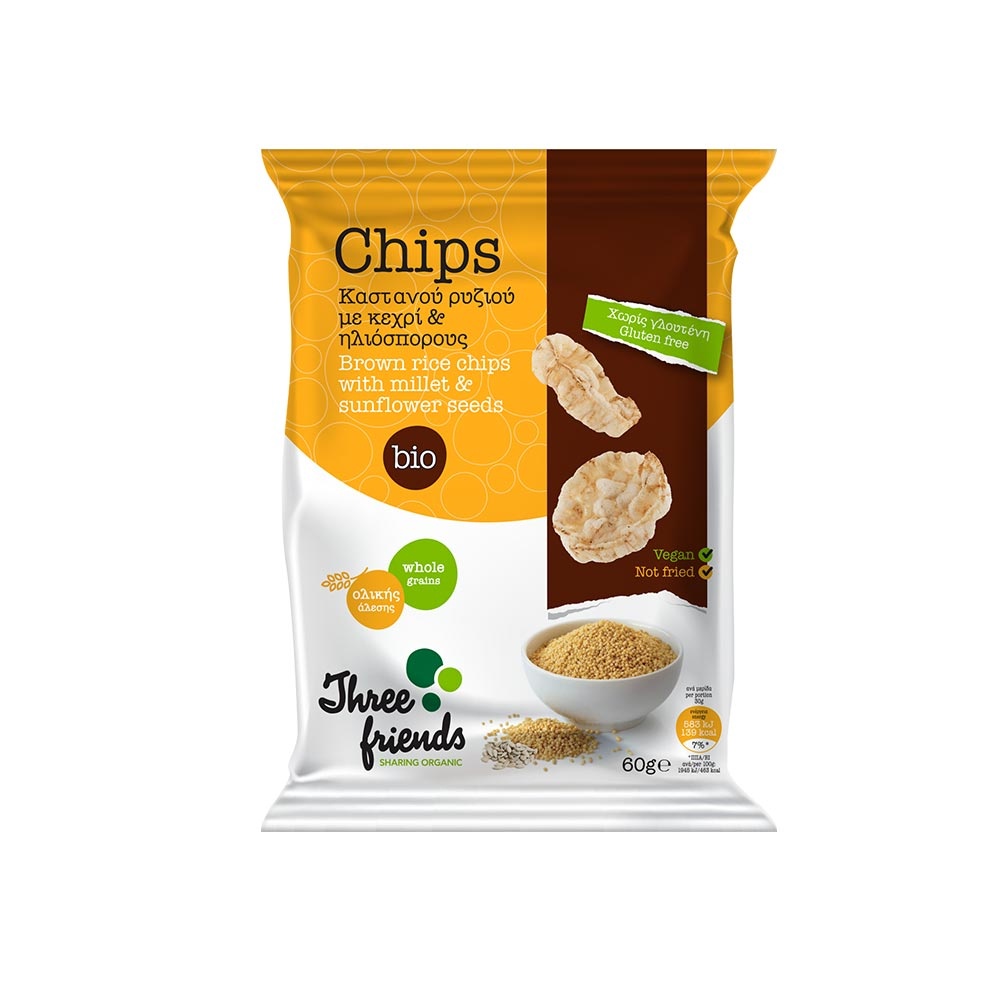 Gluten free wholegrain brown rice chips with millet & sunflower seed