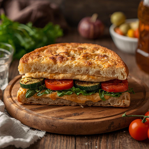🥪 Σάντουιτς με Φοκάτσια, Χούμους και Ψητά Λαχανικά